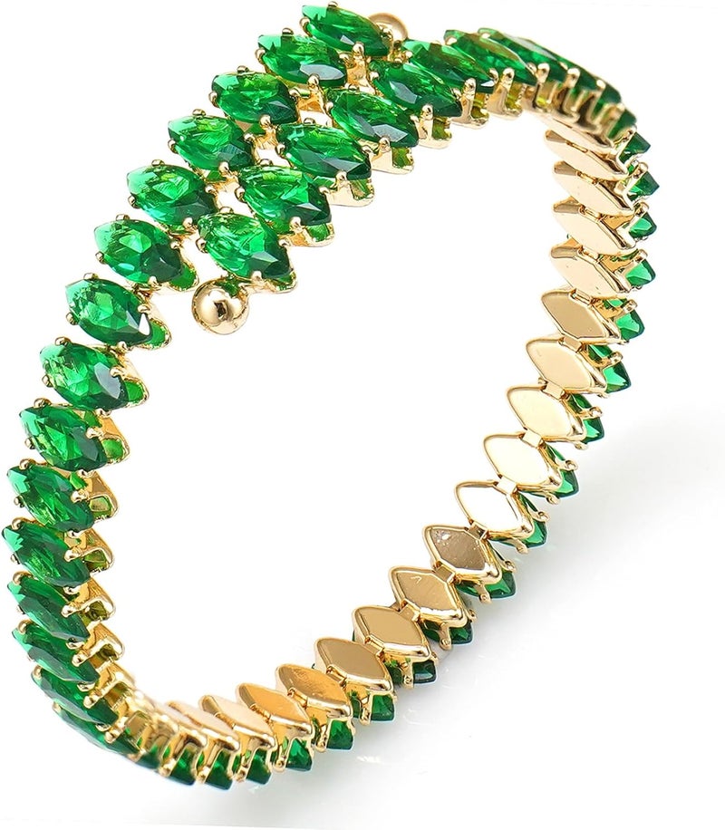 Wovanoo Rhinestone Cuff Bracelet Cubic Zirconia Tennis Bracelets Open Adjustable Elastic Bangle for Women - Image 1